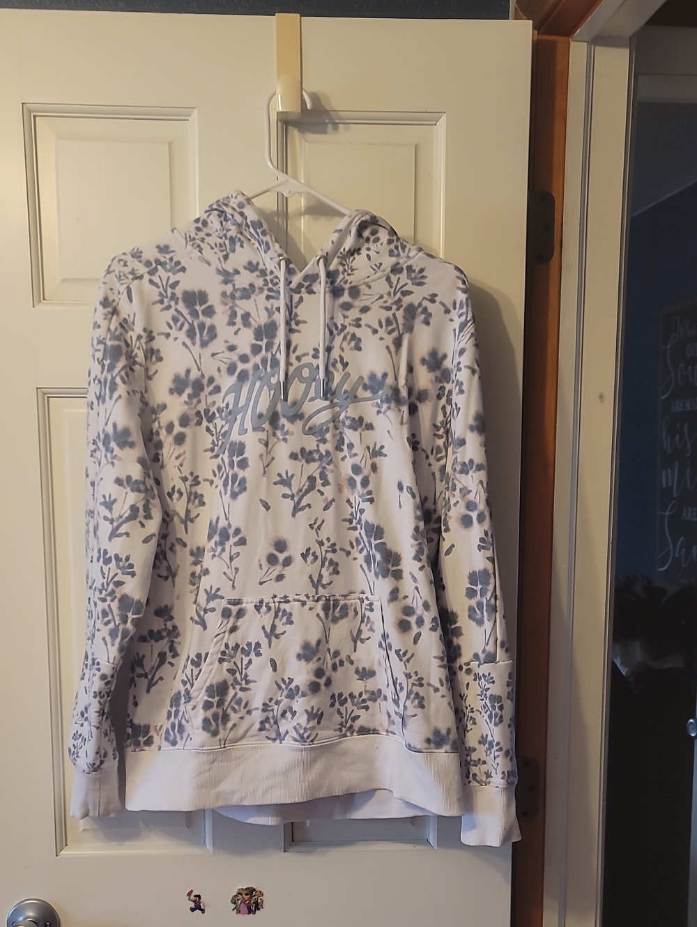 Hooey White Hooded Sweatshirt with Pale Blue Floral Print